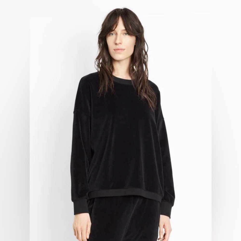 Vince Women’s Velour Deep Black Soft Cotton Pullover Sweatshirt Sz XS